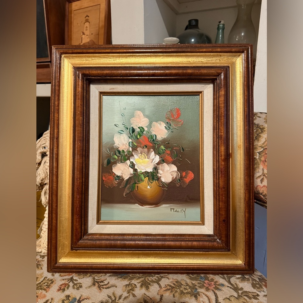 1970’s French Floral Still Life Oil Painting Signed Maury.